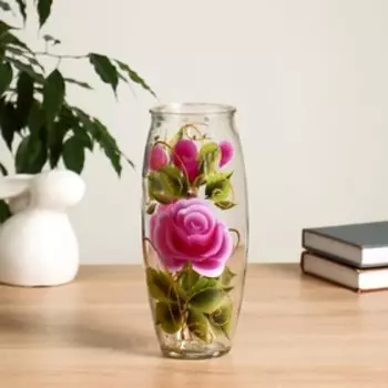 Ваза Роза с росписью на проз.стекле, d-7см 10х23 см