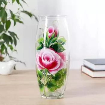 Ваза "Роза" роспись на проз.стекле, d-7см 10х23 см