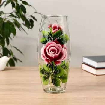 Ваза "Роза" роспись на проз.стекле, d-7см 10х23 см