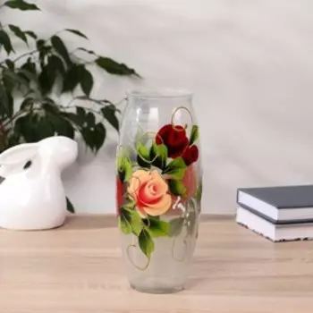 Ваза Розы с росписью на крашеном стекле, d-7; 10х23 см