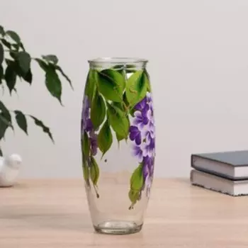 Ваза Сирень с росписью на проз.стекле, d-7см 10х23 см