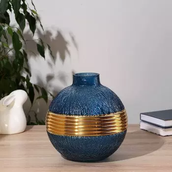 Ваза стекло "Юпитер" выпуклая, h=22,5 см, d=6см голубой