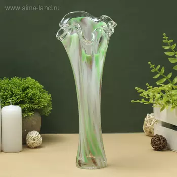Ваза "Волна" 28 см, зелёно-марганцевая