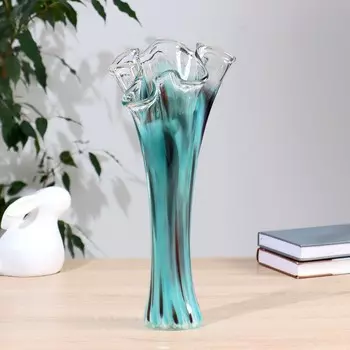 Ваза "Волна" 40 см зелено-марганцевая