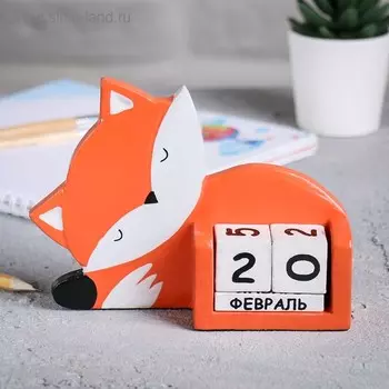 Вечный календарь "Лиса", дерево албезия, ручная работа