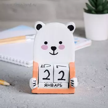 Вечный календарь "Мишка", дерево албезия, ручная работа