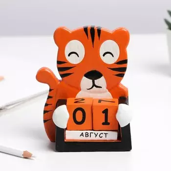 Вечный календарь "Тигр", дерево албезия, ручная работа