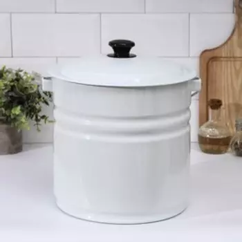 Ведро эмалированное с крышкой,12 л, цельнотянутое, цвет белый