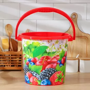 Ведро пищевое «Ягоды», 10 л, d=31,7 см, h=26 см, цвет красный