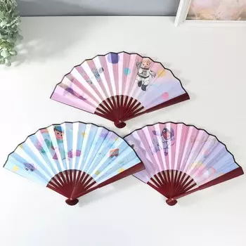 Веер складной h=26.8 см «Космос», бамбук, текстиль, МИКС