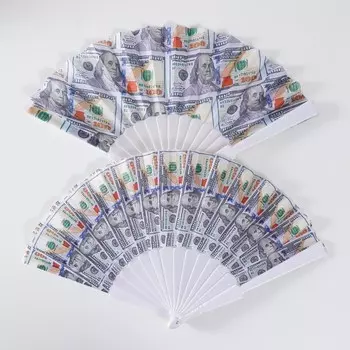 Веер пластик, текстиль "Денежный" МИКС 23 см