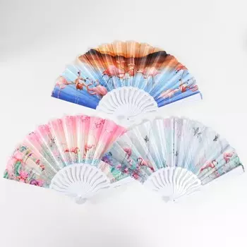 Веер пластик, текстиль "Фламинго" МИКС 23 см