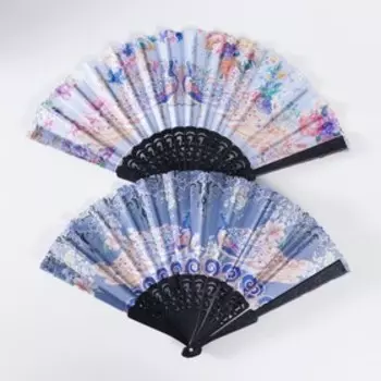 Веер пластик, текстиль "Павлины" МИКС 23 см