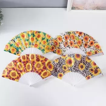 Веер пластик, текстиль "Подсолнухи" МИКС 23 см