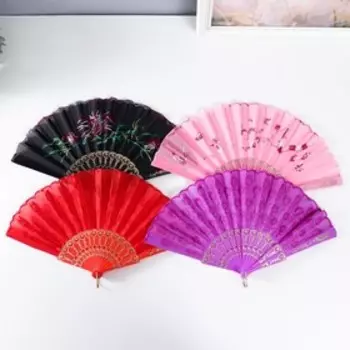 Веер пластик, текстиль "Вышивка" МИКС 23 см