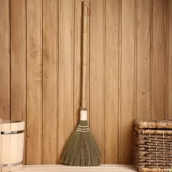 Веник рисовый с бамбуковой ручкой, 2590 см МИКС