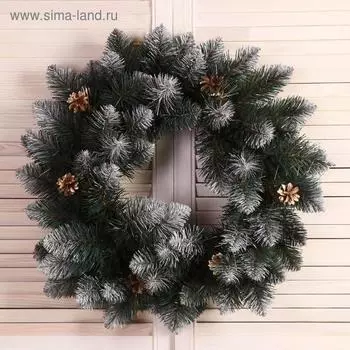 Венок новогодний d=55 см «Интерьерный иней» с шишками