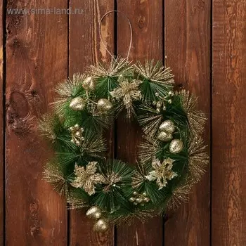 Венок новогодний d=20 см «Зимнее волшебство. Золотые цветы на зелёном»