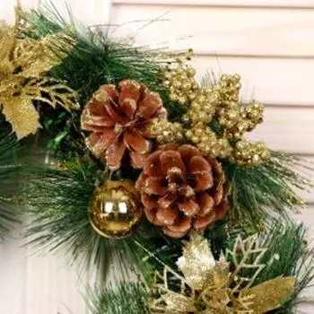 Венок новогодний d=30 см «Зимнее волшебство. Золотое сияние» декор цветы и шишки