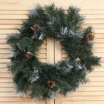 Венок новогодний d=45 см «Рождественский. Классический белоснежный» с золотыми шишками