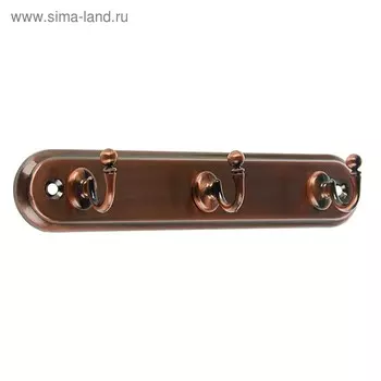Вешалка ТУНДРА TVT002, металлическая, трёхрожковая, цвет медь