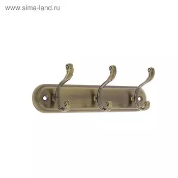 Вешалка ТУНДРА TVT003, металлическая, трёхрожковая, цвет бронза