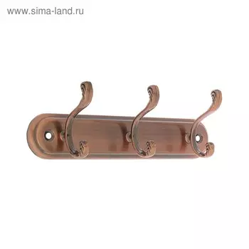 Вешалка ТУНДРА TVT003, металлическая, трёхрожковая, цвет медь