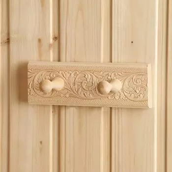 Вешалка для бани и сауны «Русские узоры», 202.56.5 см, деревянная, настенная, 2 крючка, «Добропаровъ»