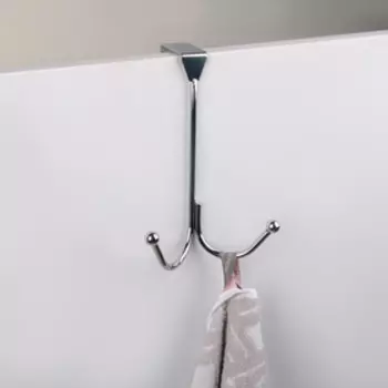 Вешалка на дверь Доляна «Лайт», 2 крючка, 16.559.5 см, хром