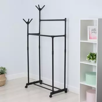 Вешалка - стойка напольная для одежды LaDоm, с полкой для обуви, двойная, 8042156 см, чёрная