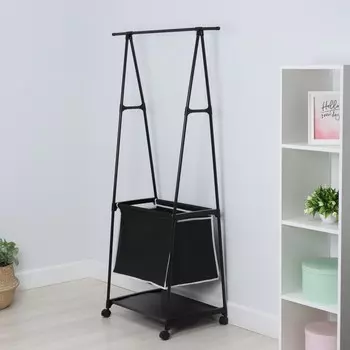 Вешалка - стойка напольная для одежды LaDоm, с полками для хранения, на колесах, 5542160 см, чёрная