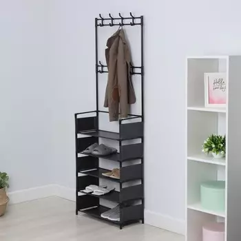 Вешалка - стойка напольная для одежды LaDоm, с полками для хранения, 5 ярусов, 6026172 см, чёрная