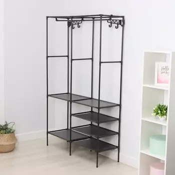 Вешалка - стойка напольная для одежды LaDоm, с полками для хранения, 10735173 см, чёрная