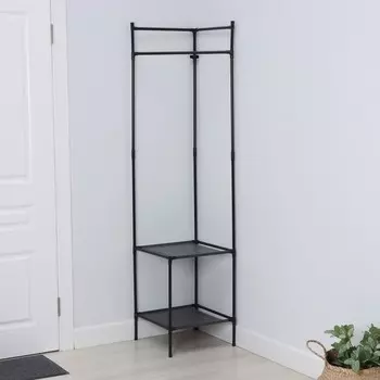 Вешалка - стойка напольная для одежды LaDоm, угловая, с полками для хранения, 2 яруса, 4560180 см, чёрная