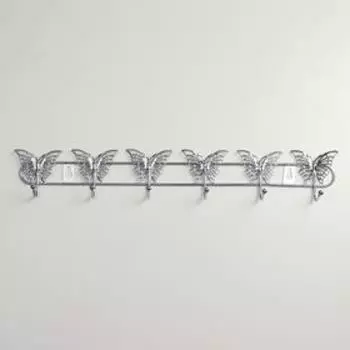 Вешалка настенная Доляна «Бабочки», 6 крючков, 34.536.5 см, серебряная