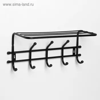 Вешалка настенная с полкой «Комфорт», 5 крючков, чёрная
