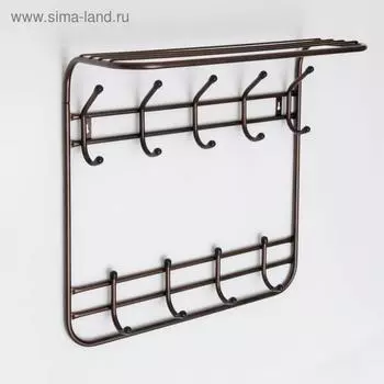 Вешалка настенная с полкой «Комфорт», 9 крючков, 58×10×55 см, цвет медный антик