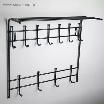 Вешалка настенная с полкой на 11 крючков, 742574,5 см, цвет чёрный