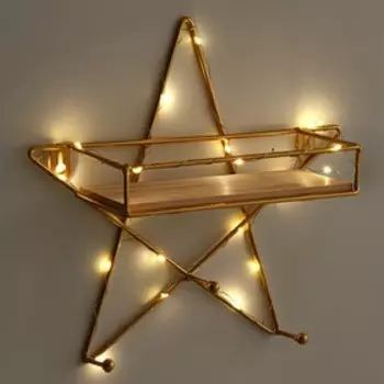 Вешалка настенная с полкой "Звезда", с подсветкой, 3 крючка, 28 х 28 см, золото