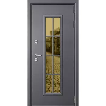 Входная дверь «Aurum», 9602050 мм, левая, цвет серый муар / софт белый