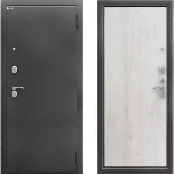 Входная дверь в квартиру «Берлога. Сити Антик Лофт», 8702050 мм, правая, цвет антик серебро/бетон светлый