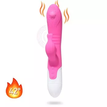 Вибратор с клиторальным стимулятором, 12 режимов, нагрев до 42 градусов, 23.77.6 см, розовый