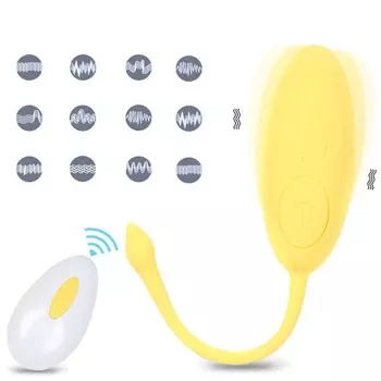 Виброяйцо, 73.5 см, 10 режимов, пульт ДУ, силикон, желтый