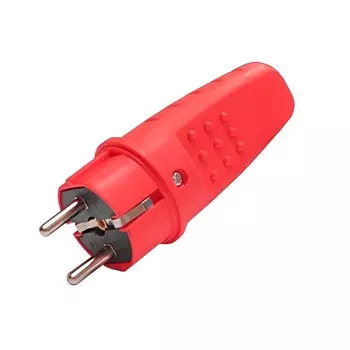 Вилка электрическая прямая 1ф 16А 250В IP44 с заземл. каучук красн. (еврослот) UNIVersal 3079