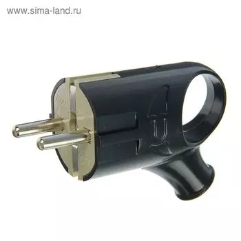 Вилка электрическая UNIVersal А0112, с з/к, угловая, с ушком, 16 А, 250 В, еврослот, черная