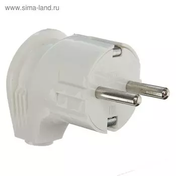 Вилка электрическая UNIVersal А105, с заземлением, угловая, 16 А, 250 В, еврослот, белая