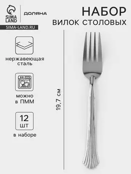 Вилки столовые Доляна «Снежная королева», длина 19.7 см, набор 12 шт., нержавеющая сталь, серебристые