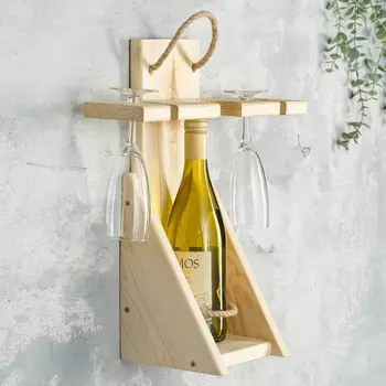 Винная полка для бутылки и 2-х бокалов, цвет натуральный