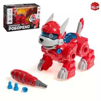 Робот собака «Роборекс», винтовой конструктор, интерактивный: световые эффекты, 19 деталей, на батарейках, цвет красный
