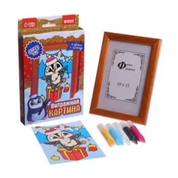 Витражная мини-картина «Новый год! Пингвин с гирляндой»